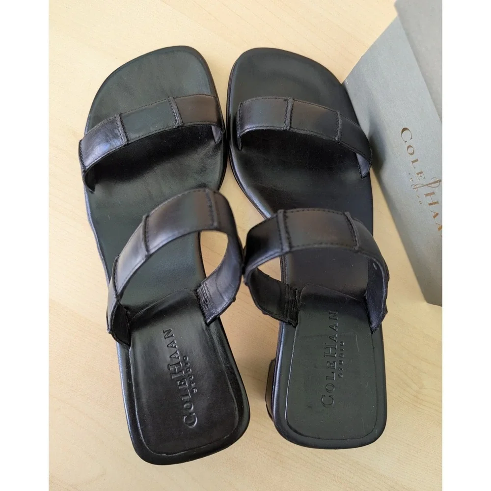 Vintage Cole Haan 90s Minimalisim Vtg‎ Black Leather Sandal Square w/ box